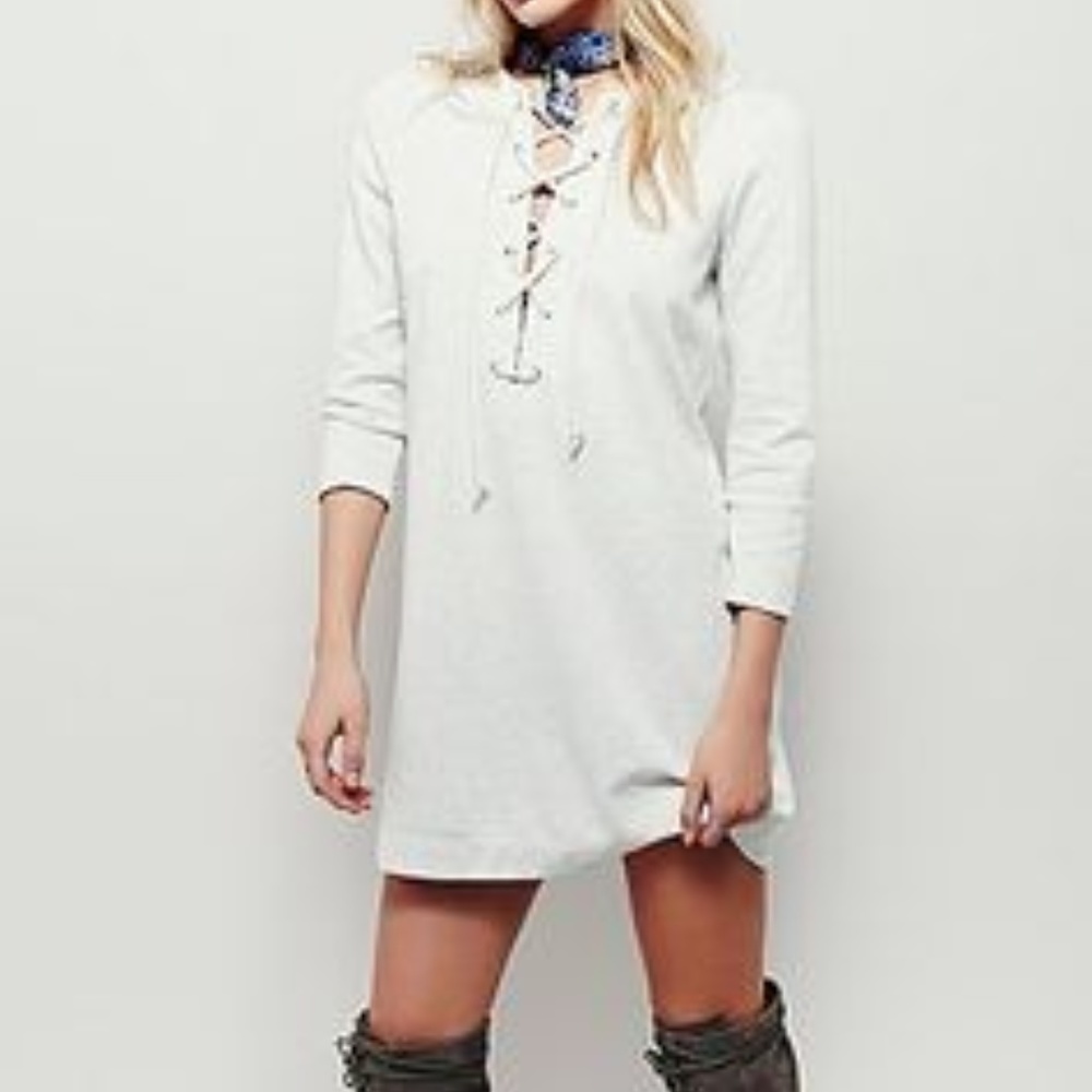 FREE PEOPLE All Laced Up Tunic Dress Gray {U9}